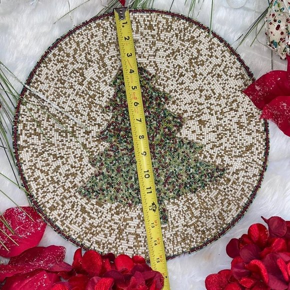NWT Christmas Tree Holiday Bead Embellished Placemat Charger 15" - Picture 6 of 7
